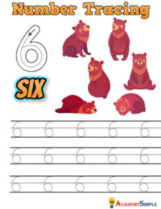 Number Tracing Worksheet, Trace the Number 6 - Academy Simple
