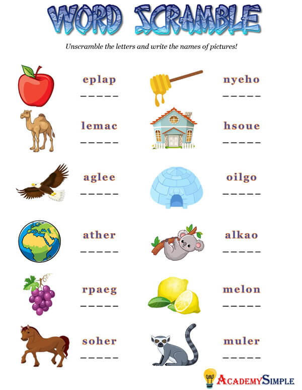 Word Scramble 5 Academy Simple