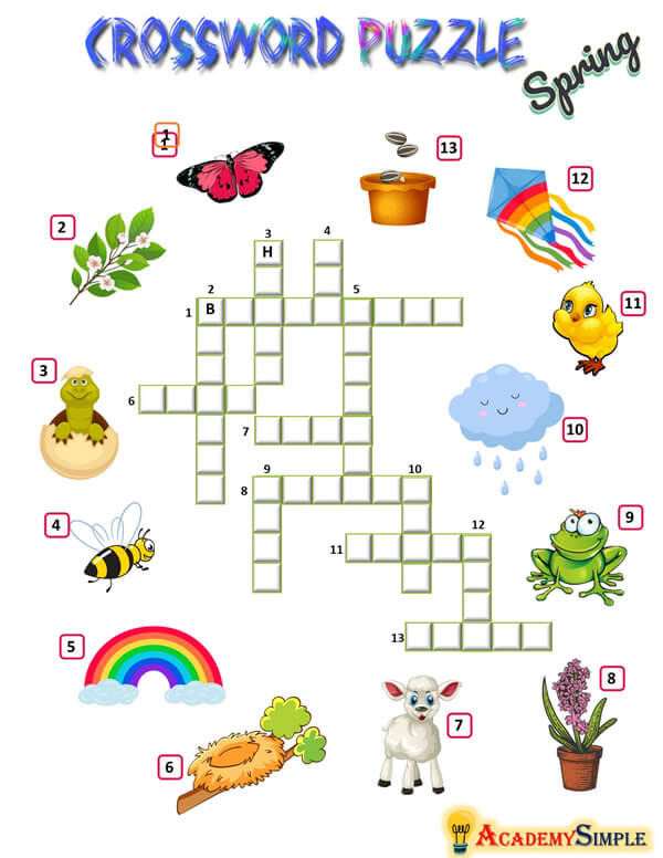Words And Vocabulary Worksheet Crossword Puzzle Spring Academy Simple