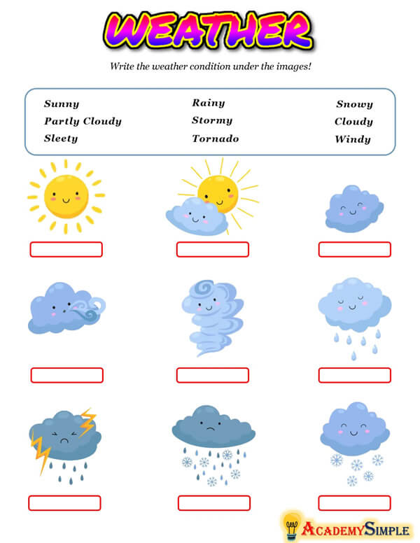 Weather Symbols For Kids Worksheets