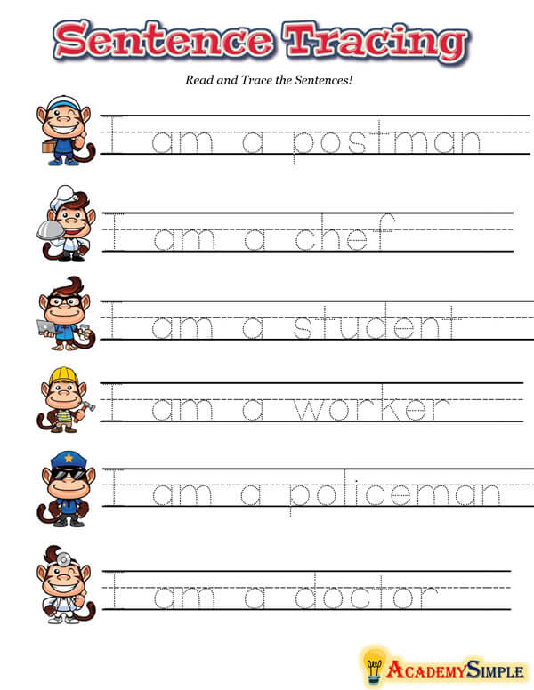 Read Trace And Write Sentences Worksheets K5 Learning Free Writing Printable Kindergarten And