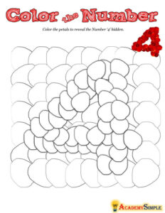 Math 4 Color Math Worksheets, Coloring Numbers- Color the Number 4 - Academy Simple