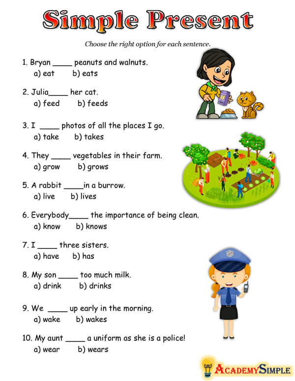 Present Simple Multiple Choice Worksheet Pdf