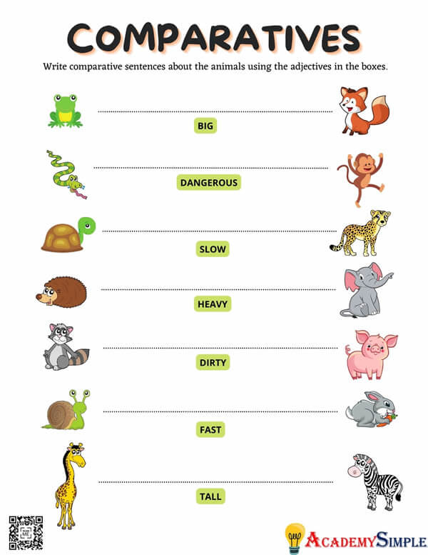 English Grammar Worksheets - Comparative Adjectives - Academy Simple