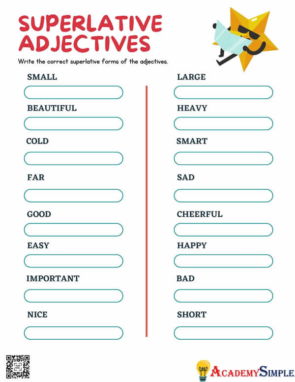English Grammar Worksheets Superlative Adjectives 2 Academy Simple