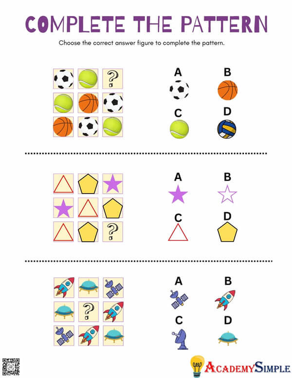 Printable Math Brain Teasers, Pattern Sequence Puzzle #2 - Academy Simple