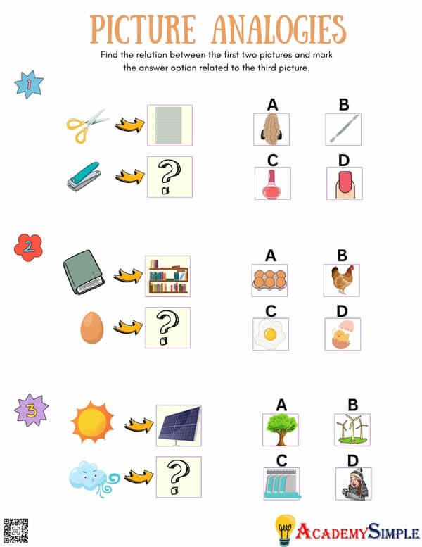 Printable Math Brain Teasers, Picture Analogies 5 Academy Simple