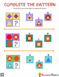 Printable Math Brain Teasers, Pattern Sequence Puzzle #6 - Academy Simple