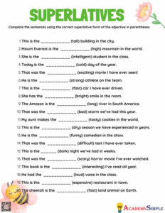 Superlative Adjectives Worksheet with Answer Key - Academy Simple